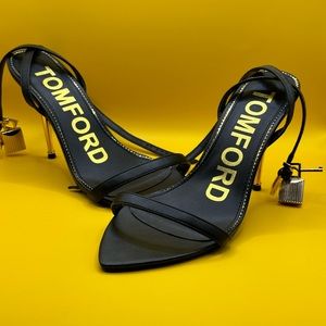 Tom Ford size 39 strappy sandal pump. Black with gold hardware.